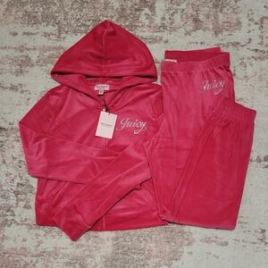 🩷Juicy Couture Vixen Pink Velour Hoodie Jogger Set - L